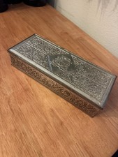 Vintage Guildcraft New York Embossed Metal Heraldic Trinket Box Removable Lid picture