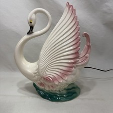 Vintage Electric MCM 1959 Maddux California 12” White Ceramic Swan Lamp Planter picture