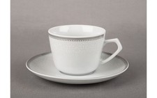 Ćmielów “Elsa” Porcelain Tea Cup & Saucer Set – Silver Lace – Made in Poland picture