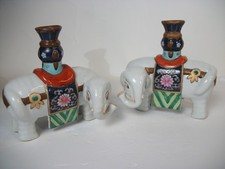 Vintage Pair Of 1970s Chinoiserie Ceramic Porcelain Elephant Candleholders picture