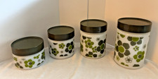 RARE Anchor Hocking Green Crazy Daisy Spring Blossom Canister Set match Corelle picture