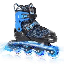 Nattork Adjustable Inline Skates for Kids Boys & Girls, Blue Black Red with L... picture
