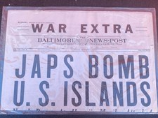 Newspaper Reprint “The Baltimore News Post” Dec 8, 1941 Japs Bomb U.S. Islands picture