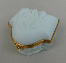 Chamart Limoges France Coquet Bisque Porcelain Blue Cherub Trinket Box #C614 picture