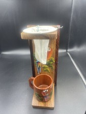 Vintage Costa Rica Wooden Coffee Drip Chorreador w/ Cup Souvenir Set picture