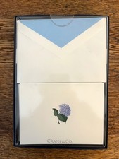 Crane & Co Blue Hydrangea 15 Folded Notes and Envelopes Hand Engraved Made in US picture