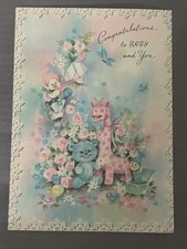 Unused Vtg NEW BABY CONGRATULATIONS Card, Bear Bird Gifaffe by Quality Crest picture