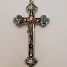 Antique Italian Micro Mosaic Roma Crucifix Cross -Floral - Italy - See Video picture