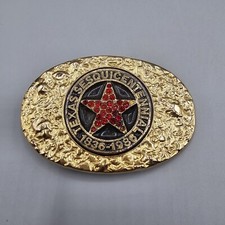 Texas Sesquicentennial Belt Buckle Nugget Top Rhinestone Star 1836-1986 picture