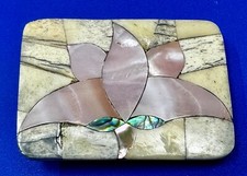 Pink Flower - Mother of Pearl MOP & Abalone shell Mexico Art Belt Buckle picture