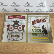Vintage Framed Advertising Bar Mirror Set Smirnoff Vodka and Dewar's Whiskey picture
