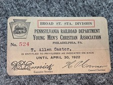 1922 Pennsylvania Railroad YMCA Broad St. Station Division Membership Card picture