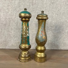 Vintage Set, Two Italian M.F. Florentine Painted Gilt Wood Pepper Mill Shakers picture