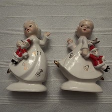 Vintage Shafford Japan Pair of Christmas Dancing Angel Figurines w/sticker picture