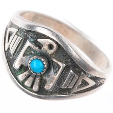 sz9.25 vintage southwestern Fred Harvey style thunderbird sterling silver ring picture