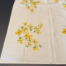 Vintage Tablecloth White Yellow Dogwood Floral Square MCM 52x53 Retro Kitchen picture