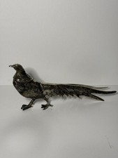 Vintage Italian Silver Tone Metal Pheasant Figurine Large 13.5” MCM Bird picture