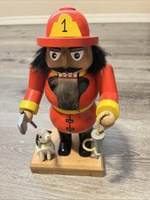 EM Merk Fireman & Dog Nutcracker KWO Made in Germany Signed Firefighter Rare picture
