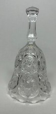 Vintage Pressed Glass Crystal Bell, Hobstar & Pinwheel Pattern w chain & clapper picture