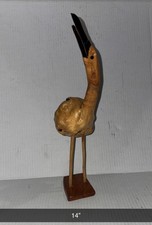 vintage mid-century hand-carved burl wood  crane stork bird sculpture 14” Mexico picture