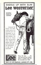H D Lee Co Westerner Kansas City MO Cowboy Pants & Jacket 1962 Vtg Mag Print Ad picture