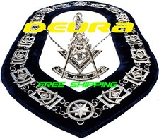 Masonic PENDANT + Collar PAST MASTER BLUE BACKING SILVER CHAIN DMR-200SB+PMP picture