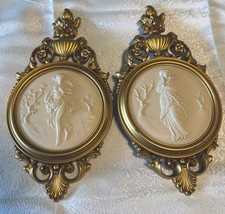 Vintage 60’s Syroco Hollywood Regency Cameo Wall Plaques Greek Roman Goddesses picture