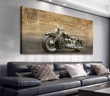 arteWOODS Vintage Motorcycle Canvas Wall Art - Historic Route 66 Retro Vehicl... picture