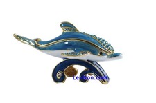 Bejeweled Blue Dolphin Hinged Metal Enamel Crystal Trinket Box picture