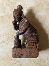 RARE  19thC INDIAN CARVED TEAK WOOD BALA KRISHNA STATUE TEMPLE CHARIOT FRAGMENT picture