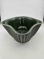 Vtg Green Ribbed Pottery Bowl USA 4001 MCM Planter Dish picture