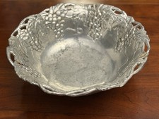 Vintage 1995 Arthur Court Grape Salad Bowl Aluminum Openwork Fretwork Rim 12” picture