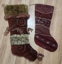 Serendipity Vtg Christmas Stocking Large Victorian Gold Burgundy Velvet Tapestry picture