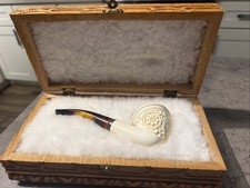 AKDOLU Masonic Meerschaum Tobacco Pipe Unsmoked Carved G Compass Wood Case picture