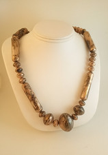 Vintage Navajo sterling silver handmade beads necklace on chain stampwork 22