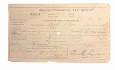 1899 Bell County Texas Annual Occupation Tax Receipt picture