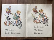 RARE 1950s Dick And Jane Our Big Book JANE 4 Page Classroom Poster Storyline 24” picture