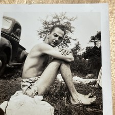 Vintage Snapshot Man in Early Bathing Suit 1940s Lake Gay Interest --- U3 picture