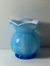 Blue Cased Glass Bud Vase with A Scalloped Edge picture