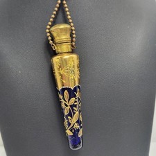 Antique Mini Cobalt Blue and Gold Perfume Tapered Chatelaine  picture