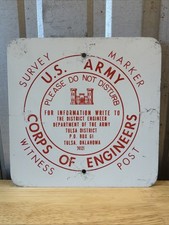 Vintage US Army Corps Of Engineers Metal Survey Marker Witness Sign Defunct picture