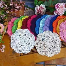 4Pcs/Lot 8in Vintage Hand Crochet Doilies Round Cotton Lace Table Mat Placemats picture