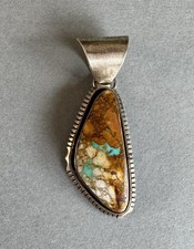 Navajo sterling Silver And Turquoise Pendant Signed AL  1 5/8 