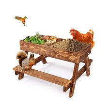 Chicken Table No Waste, Chicken Picnic Feeder Handmade Carbonized Wooden, Lar... picture