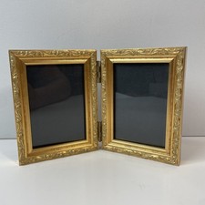 Vintage Ornate Gold Tone Wood Bi-Fold Hinged Picture Frame 3.5 X 5 Small Scroll picture