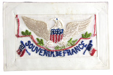 1918-19 WWI Souvenir of France SILK USA EAGLE SHIELD AND FLAGS Postcard, French picture