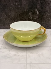 Antique Old Paris Porcelain Teacup Saucer G.B. Brevete Haughwout NY Green Luster picture