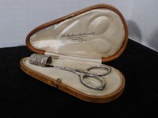 Antique John Bagshaw & Sons (Liverpool) Sewing Kit Scissors Thimble Case Silver picture