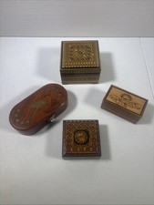 Set of 4 Vintage Wooden Inlaid Boxes – Handcrafted Marquetry Trinket Boxes