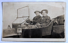 Two Young Men Posed in an Antique Car Automobile AZO RPPC Postcard Gay Interest picture